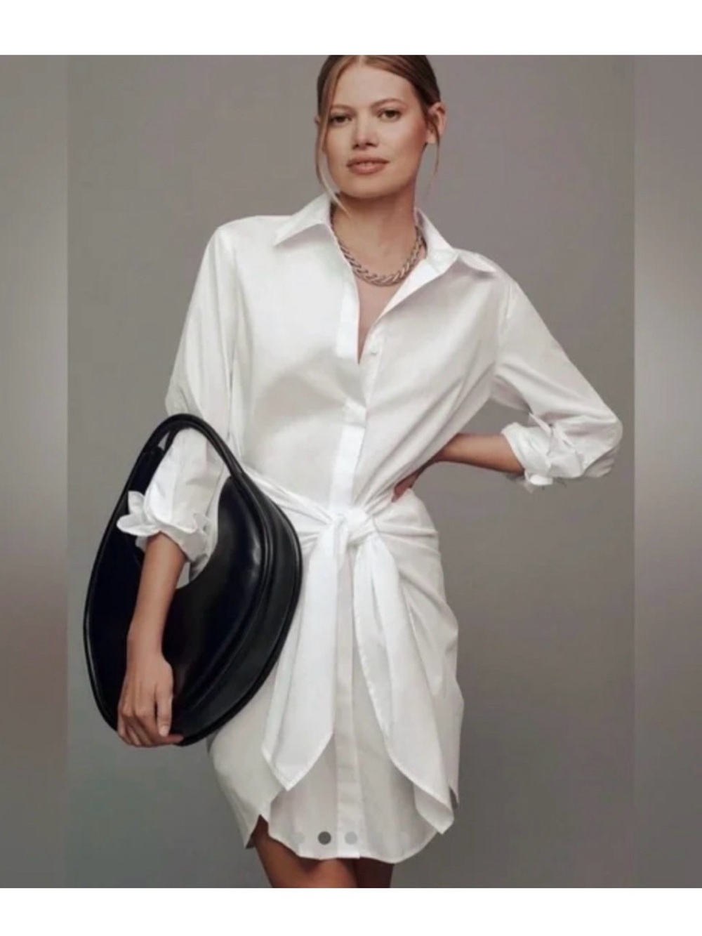 DEREK LAM 10 CROSBY Charlotte Shirt Cotton Woven Tie Front Dress | White | 8